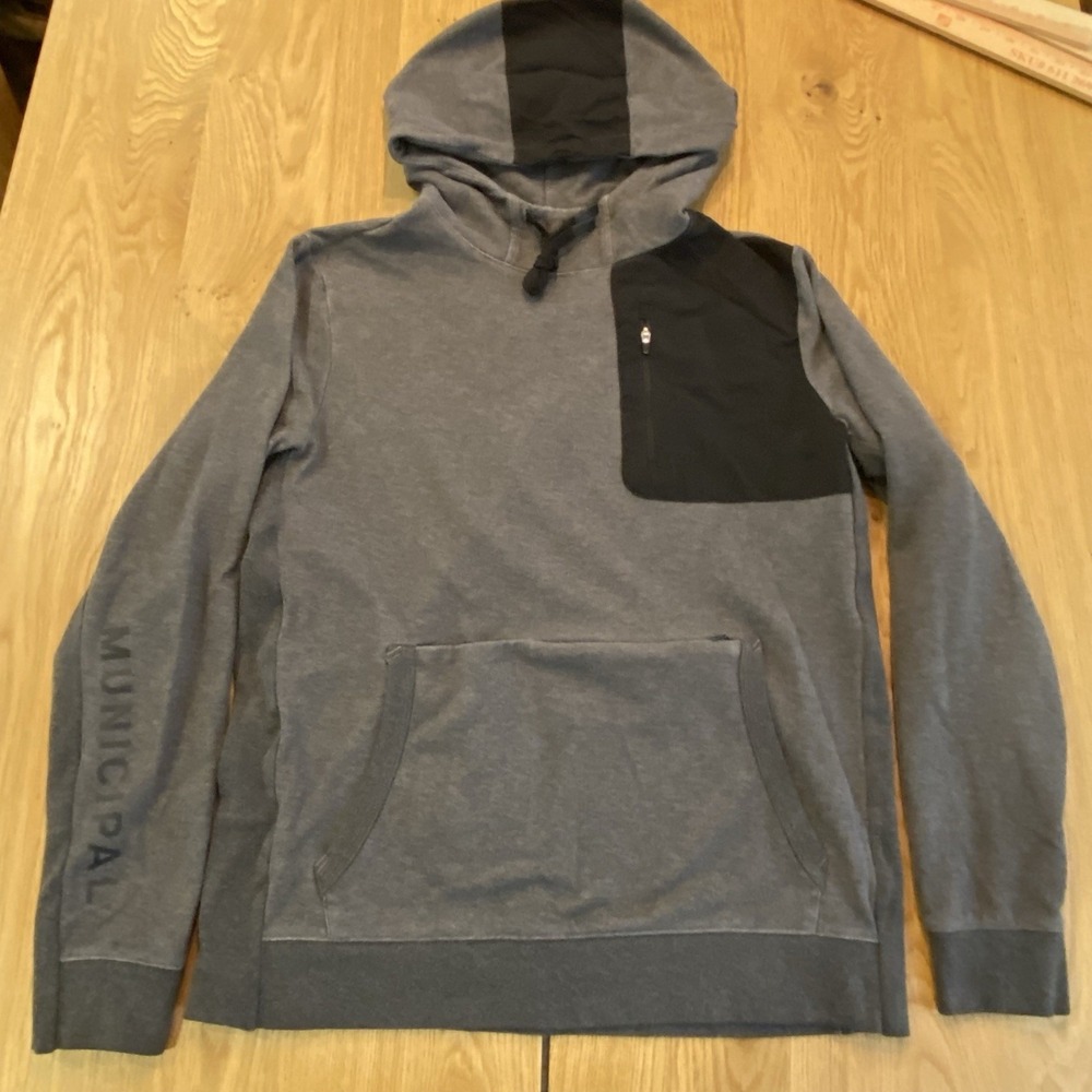 Municipal Sport Utility Hoodie Medium Men's Gray Black Pockets Sleeve Logo Hit